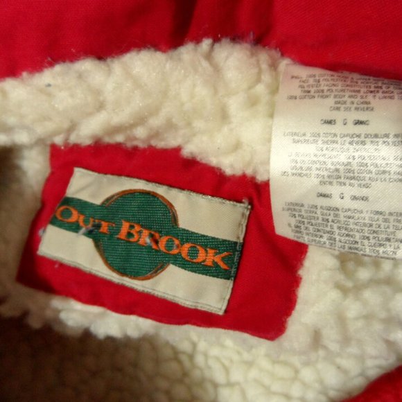 OUTBROOK Insulated Winter Parka Trench Coat Jacket L Red Quilted Fleece Denim - Picture 8 of 8